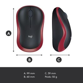 Logitech M185 Ratón Inalámbrico RF Plug-and-Play Rojo con Nano Receptor USB, Ergonómico, Fiable, Batería 1 Año