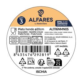 Inde Set de 3 Platos Hondos Ischia Red.Opal, Negro, 20.3 cm de Diámetro x 4 cm de Altura, Porcelana (4 Cajas)