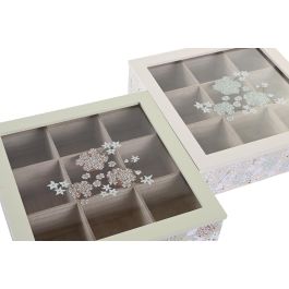 DKD Home Decor Ivy&daisy 2022 Caja de Infusiones Tradicional Verde Beige 24 x 6.5 x 24 cm (4 Unidades)