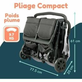 Bambisol DS209 Cochecito Doble Lado a Lado para Gemelos Desde el Nacimiento Plegado Ultracompacto Negro Gris