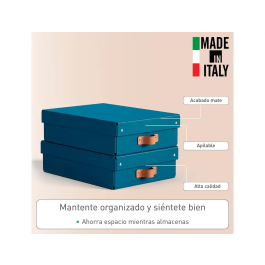 Leitz Caja de Almacenaje Baja de Cartón con Asa de Piel, Azul, Pack de 2 Unidades, 8 Litros