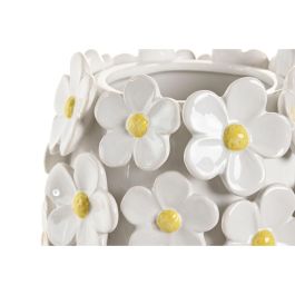 DKD Home Decor Jarrón Shabby Blanco Amarillo 18 x 18 x 27 cm con Margaritas