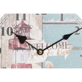 DKD Home Decor Reloj de Pared Mediterráneo Diseño Faro Multicolor MDF Lona Canvas 20x20 cm (2 Unidades)