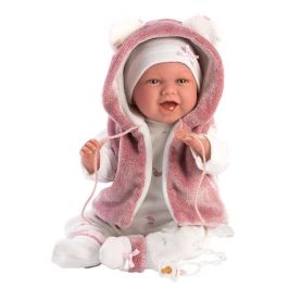 Llorens Muñeca Recién Nacida Mimi Sonrisas con Chaqueta Fucsia, Cuerpo de Tela y Chupete, Emite Sonidos, 40 cm