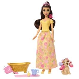 Disney Princess Jfc42 Muñeca Bella y Perrito con Bañera y 9 Accesorios de Aseo, Juego de Baño para Mascotas de Mattel