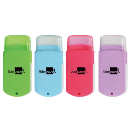 Liderpapel Goma de Borrar con Protector, Sacapuntas y Cepillo, Colores Surtidos, 71x31x19 mm