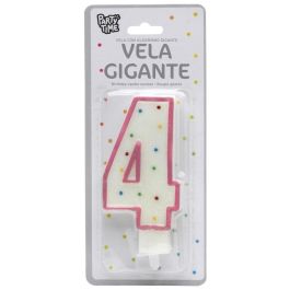 Party Time Vela Aniversario Numeral Cifra 4, 14 cm, Colores Surtidos, Decorada Círculos y Ribete, con Pincho para Tarta