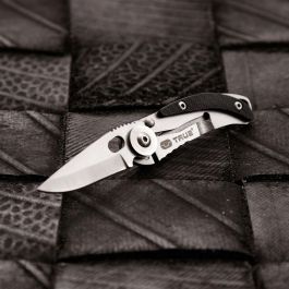 True Skeletonknife Navaja Pequeña Minimalista Plegable Diseño Plateado y Negro con Llavero