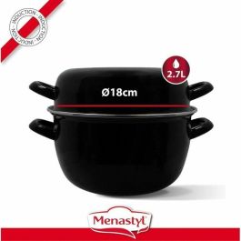 THEKITCHENETTE 3645567 Olla para mejillones 2.7L Acero Esmaltado Negro, Tapa Reversible Plato/Conchas, Todas Fuentes de Calor Inducción 20cm