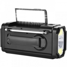 Sunstech Radio Portátil RPE25BK Negra AM/FM, Linterna LED, Alarma SOS, Power Bank, Carga Solar y Manivela, 2000 mAh, Ideal Camping