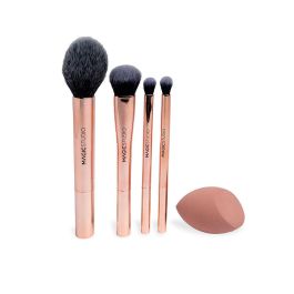 Magic Studio PRECISION FLAWLESS FINISH ROSE QUARTZ Estuche 5 pz: Brochas de Maquillaje y Esponja para un Acabado Perfecto