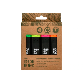 Liderpapel Rotulador Fluorescente Ecológico de Plástico Reciclado, Caja de 4 Unidades, Colores Surtidos