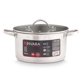 Kinvara Cacerola de Inducción con Tapa de Cristal 24 cm - Metal Plata para Cocina (Set de 6)