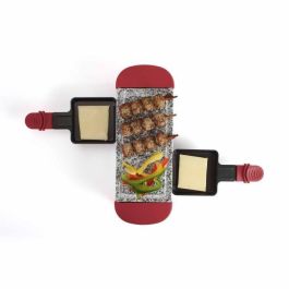 Livoo DOC156RC Máquina Raclette para 2 personas 350W con Bandeja de Granito Extraíble, 2 Ollas de Fondue y Pies Antideslizantes - Rojo Chile