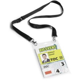 Durable 852501 - Tarjetero identificativo A6 con cinta textil, vertical, negro/transparente, 10 unidades