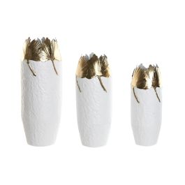 Jarron Glam DKD Home Decor Blanco Dorado 21 x 55 x 21 cm Set de 3