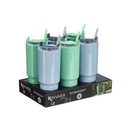 Kinvara Vaso con Pajita y Asa 1.2 L, Plástico, Surtido Azul/Verde, 14x30x10 cm (Set de 12)