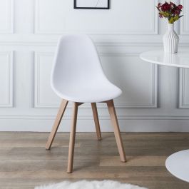 Home Deco Factory Silla STOCKHOLM Blanca Diseño Escandinavo Patas Madera Asiento Plástico
