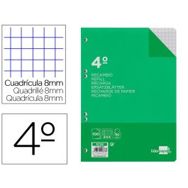 Recambio Liderpapel Cuarto 100 Hojas 60 gr-M2 Cuadro 8 mm Con Margen 6 Taladros