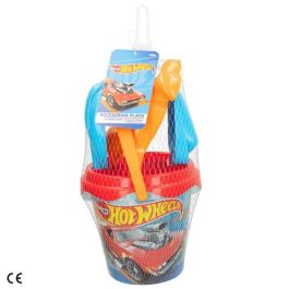 Cubo playa hot wheels 14 cm con pala,rastrillo,cedazo y 1 molde en red - modelos surtidos