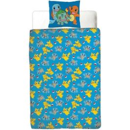 Pokemon AAARV73701 - Juego de cama reversible Pikachu y Starter 1G II - Microfibra - 1 funda nórdica 140x200 cm + 1 funda almohada 63x63 cm