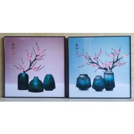 DKD Home Decor Cuadro Oriental con Jarrones Rosa Verde 80x80 cm - Set de 2 Unidades de Arte para Pared en Aluminio y MDF Precio: 87.1926. SKU: B15RFWCD33
