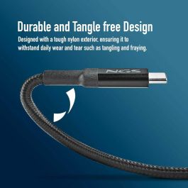 NGS KNOT-AC Cable USB 2.0 A a Tipo-C, Carga Rápida 12W, Datos 480Mbps, 1 metro, Trenzado Negro