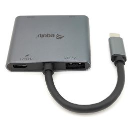 EQUIP Adaptador USB-C a 2xHDMI, USB 3.0, 100W PD, 4K Ultra HD, Plata