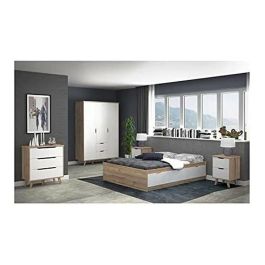 FINLANDEK VANKKA Cómoda Cajonera Escandinava, 3 Cajones, Roble y Blanco Mate, Patas Madera Maciza, 80x42x86 cm