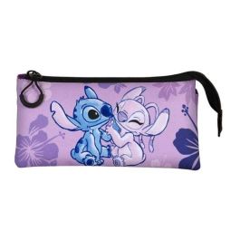 Disney Lilo y Stitch Portatodo Triple FAN 2.0 Stitch & Angel, Estuche Escolar Rectangular con 3 Compartimentos, Color Lila