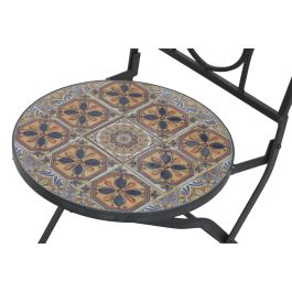 DKD Home Decor Mesa Terraza y Jardín Negra Multicolor Mosaico Hierro Piedra 60 x 71 x 60 cm Set 3 Piezas