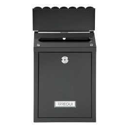 Arregui Buzón Individual Exterior Civic, Pequeño, Acero Galvanizado Lacado Negro, Tapa Tejadillo, 21.6 x 8 x 30 cm