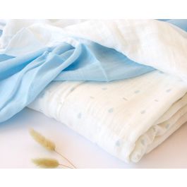 KioKids Set 3 Muselinas Azul, Blanco y Estampado 70x70 cm