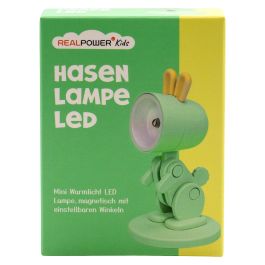 RealPower 486318 - Linterna LED de bolsillo con diseño de conejito verde y amarillo, con rotación, funciona con 3 pilas LR41