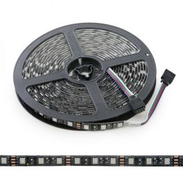 Tira LED RGB SMD5050 300 LEDs 72W 4200Lm 12V IP65 PCB Negro 5m 40.000h para Vitrinas y Pasillos CA-5050-300-IP65-B-RGB