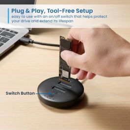 EWENT EW7078 Clonador SSD Doble Bahía USB 3.2 Gen 2 Estación de Acomplamiento M.2 NVMe SATA hasta 10Gbps Negro