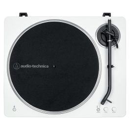 Audio-Technica AT-LP70XBT Tocadiscos Automático con Bluetooth, Plata y Blanco, Tracción por Correa, 33/45 RPM, Phono Integrado