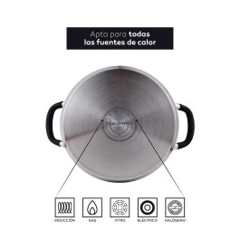 Masterpro Olla Foodies Bgmp-1506-bk, Acero Inoxidable 18/10, 9.5L, Ø28x16.5cm, Tapa de Vidrio, Inducción