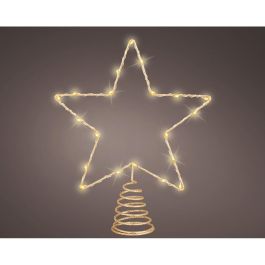 Lumineo Adorno Estrella Árbol Navidad Dorado 20 LED Luz Cálida 23x25.5cm Interior con Temporizador Pilas