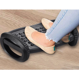 Q-connect Reposapies con Función de Balanceo, Ajustable en Altura, Ergonómico, Masaje, Superficie Antideslizante, Negro, 417x225x135 mm