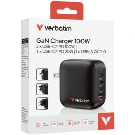 Verbatim 32231 Mini Cargador de Pared GaN Universal 100W con 4 Puertos (3xUSB-C, 1xUSB-A) PD 3.0/QC 3.0 para Viaje