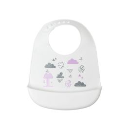 KioKids Babero Silicona Blanco Impermeable con Bolsillo Recogemigas Ajustable +4 Meses