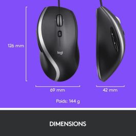 Logitech M500s Ratón con Cable Avanzado USB-A Negro, Desplazamiento Hiperrápido, DPI Ajustable 400-4000, 7 Botones Personalizables