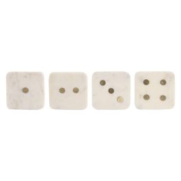 DKD Home Decor Posavasos Glam de Mármol y Latón Blanco Dorado Set de 4, Diseño Dados, Apto Lavavajillas 10x10x5 cm