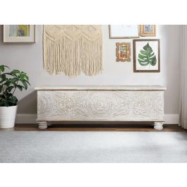 Giner Y Colomer Baúl Madera de Mango Blanco Envejecido 60x150x50 cm