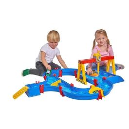 Aquaplay Port a Container - Circuito de Agua con Barco, Coche Anfibio, Grúa y Minifiguras - 104x90 cm para Niños 3+ Años