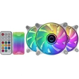 Mars Gaming MF-3DKITW Pack 3 Ventiladores 12cm ARGB Espejo Infinito 3D con HUB, Mando, Controlador Iluminado, Compatible PC Blanco