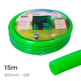 Edm Kit manguera de jardín 15 m PVC 3 capas verde fluorescente anti-algas presión máxima 25 bar