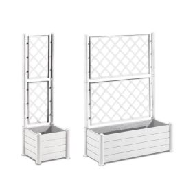 Stefanplast Macetero Rectangular con Enrejado para Flores, Diseño Efecto Madera, Medidas 100x43xH142 cm, Gran Capacidad 80 Litros, Color Blanco