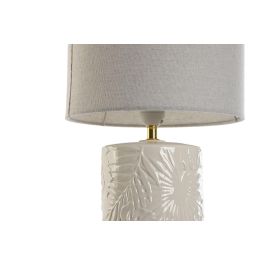 DKD Home Decor Lámpara de Sobremesa Tropical Blanca, Materiales Gres y Lino, Para Bombilla E27 Máx. 50W, 26x26x58 cm